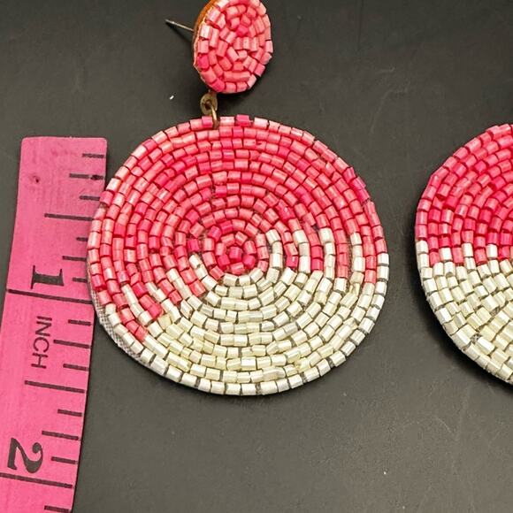 Boho Beaded Double Round Disc Drop Big Statement Stud Earring Costume Jewelry - Picture 2 of 6